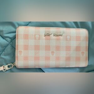 Betsey Johnson Pink and White Checkered Clutch